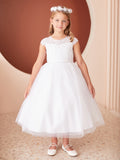 Shop Tea Length Tulle Communion Dresses With Chic Ruched Bodice