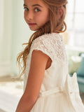 Shop Tea Length Tulle Communion Dresses With Chic Ruched Bodice
