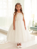 Shop Tea Length Tulle Communion Dresses With Chic Ruched Bodice