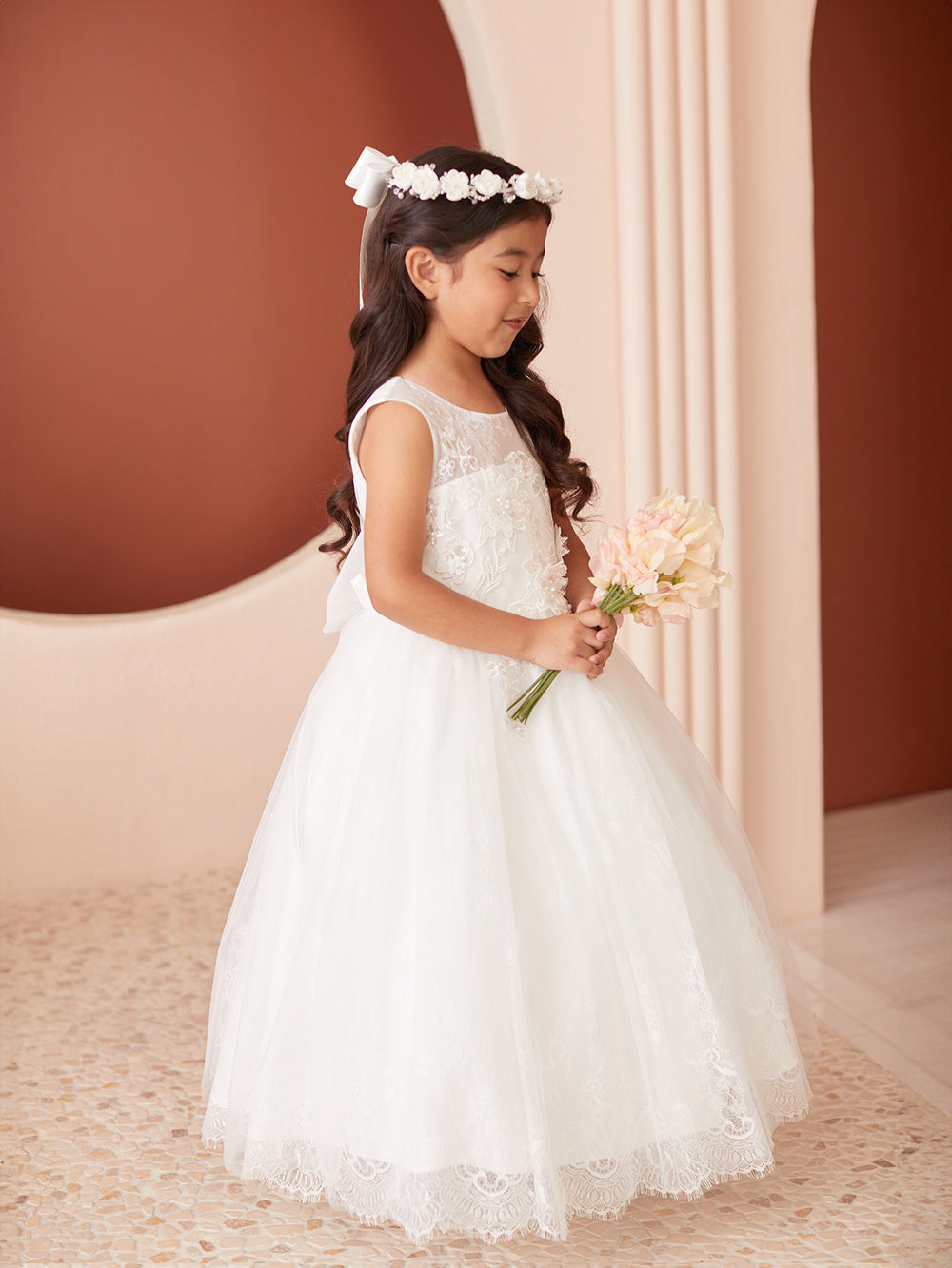 Flower Girl & Communion Tea Length Dress with Lace Details