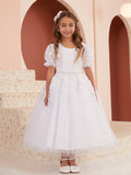 Claire Communion Dress - Puff Sleeves & Embroidered Elegance