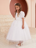 Claire Communion Dress - Puff Sleeves & Embroidered Elegance