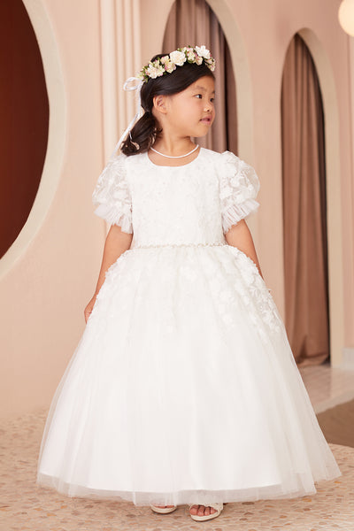 Claire Communion Dress - Puff Sleeves & Embroidered Elegance