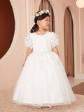 Claire Communion Dress - Puff Sleeves & Embroidered Elegance