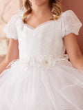 Girls Communion Gown with Exquisite 3D Flowers and Feathers