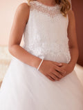 White Illusion Neckline Lace Communion Dress for Girls