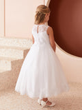 White Illusion Neckline Lace Communion Dress for Girls