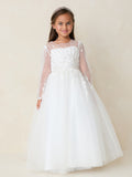 Charlotte Bloom Communion Dress – Elegant Long-Sleeve Lace Gown
