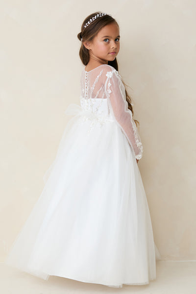 Charlotte Bloom Communion Dress – Elegant Long-Sleeve Lace Gown