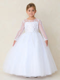 Charlotte Bloom Communion Dress – Elegant Long-Sleeve Lace Gown