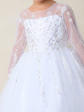 Charlotte Bloom Communion Dress – Elegant Long-Sleeve Lace Gown