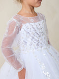 Charlotte Bloom Communion Dress – Elegant Long-Sleeve Lace Gown