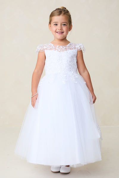 Samantha Tea Length Dress - Elegant Embellished Communion Dress