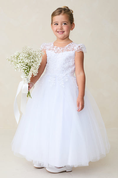 Samantha Tea Length Dress - Elegant Embellished Communion Dress