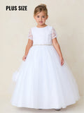 Kaylee Communion Dress - Elegant Lace & Tulle with Crystal Belt