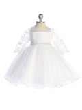 Baby Lace Pearl Dress – White Flower Girl 6-24M