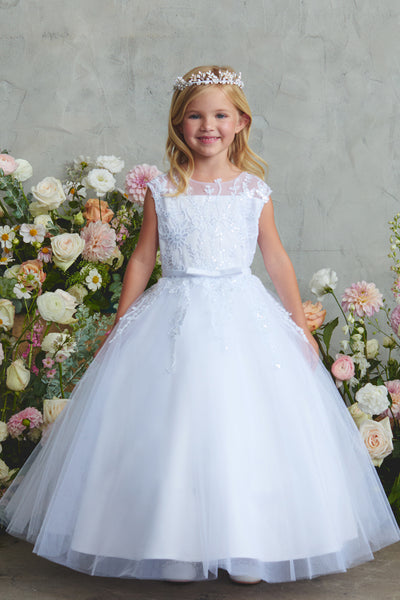Girls White Lace Communion Dress – Ankle Length
