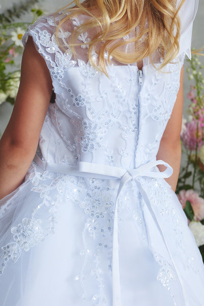 Girls White Lace Communion Dress – Ankle Length