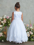 White Lace Ankle-Length Communion Dress for Girls