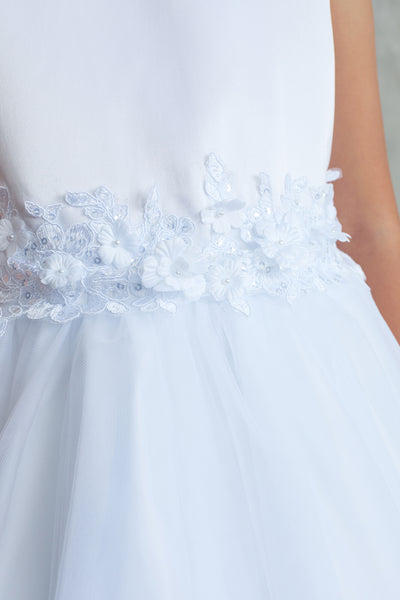 White Lace Ankle-Length Communion Dress for Girls