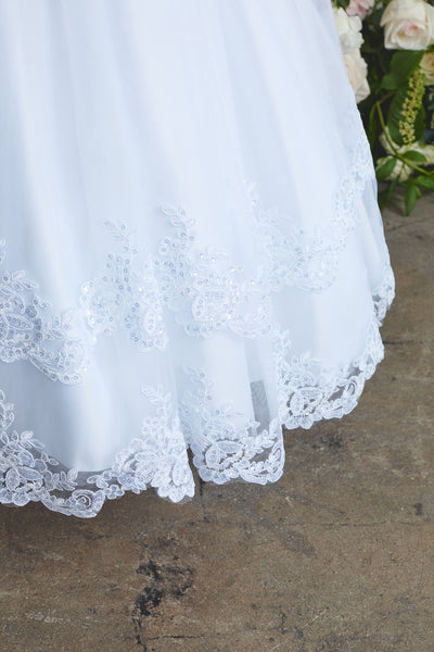 White Lace Ankle-Length Communion Dress for Girls
