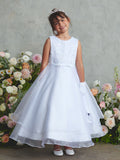 White Organza Ankle Length Communion Dress for Girls