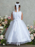 White Organza Ankle Length Communion Dress for Girls