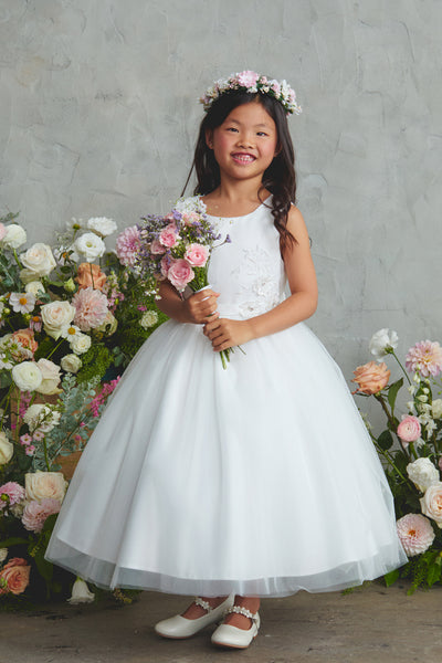 Girls Tea Length Dress Flower Girl Communion Party