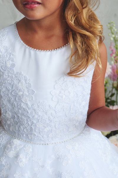 White Girls Communion Dress Lace Tulle Flower Girl