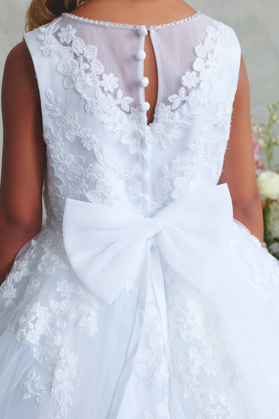 White Girls Communion Dress Lace Tulle Flower Girl