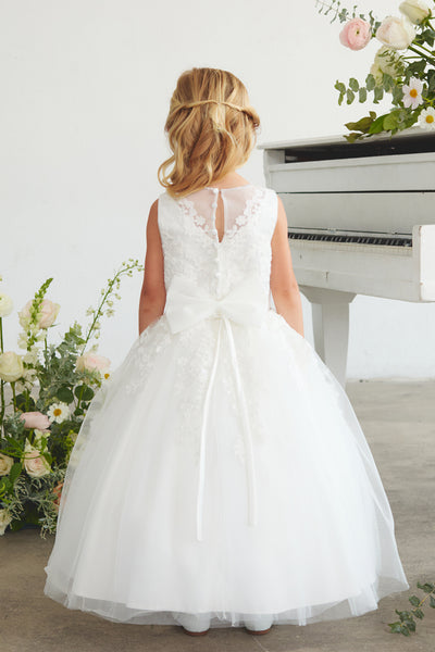 White Girls Communion Dress Lace Tulle Flower Girl