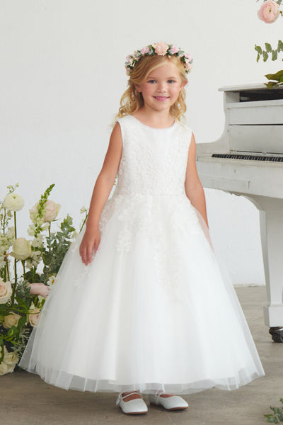 White Girls Communion Dress Lace Tulle Flower Girl