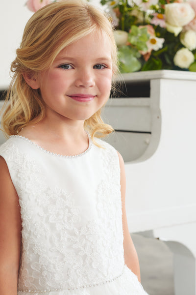 Girls Ankle Length Lace Communion & Flower Girl Dress