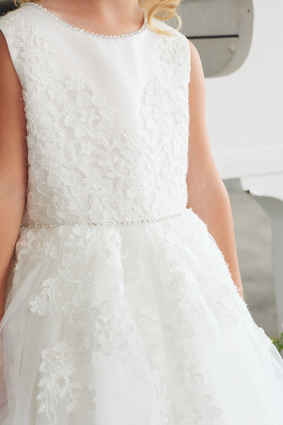 White Girls Communion Dress Lace Tulle Flower Girl