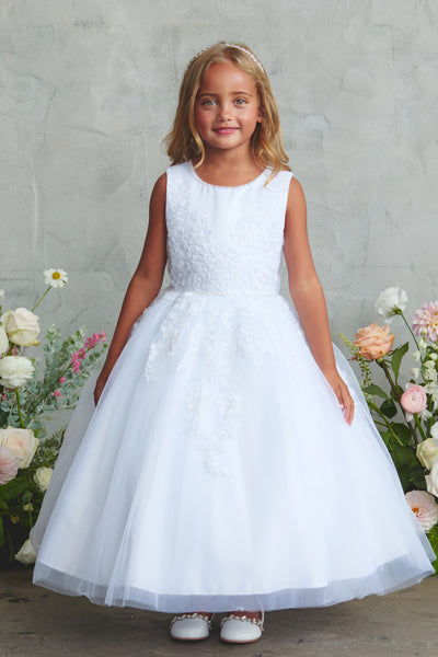 White Girls Communion Dress Lace Tulle Flower Girl