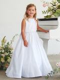 White Satin Flower Girl Dress with Bow – Lily Belle