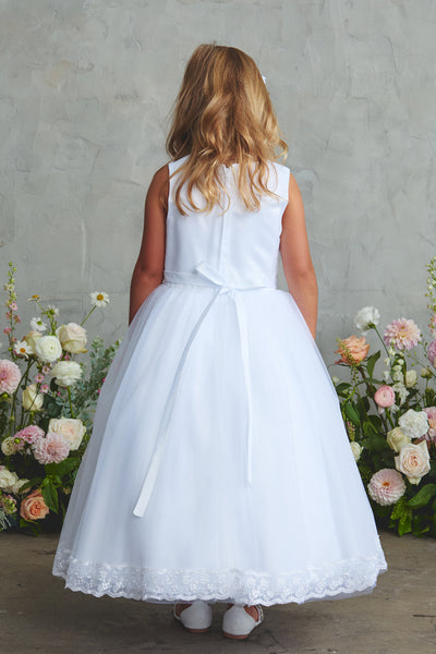 Girls Communion Dress – Luciana Pearl Ankle Gown