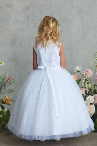White Lace Bodice Tulle Flower Girl Dress