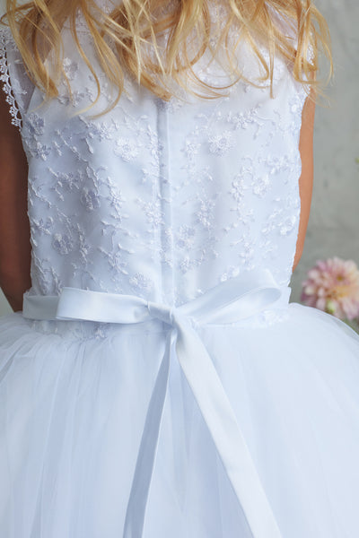 White Lace Bodice Tulle Flower Girl Dress