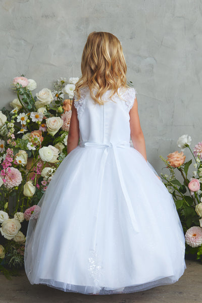 White Lace & Tulle Communion Dress for Girls – Lila Grace