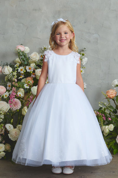 White Lace & Tulle Communion Dress for Girls – Lila Grace