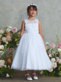 Girls White Lace Communion Dress – Ankle Length Special Occasion