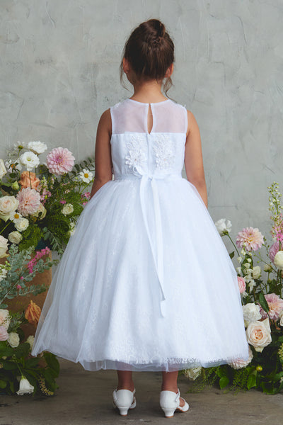 Girls White Lace Communion Dress – Ankle Length Special Occasion