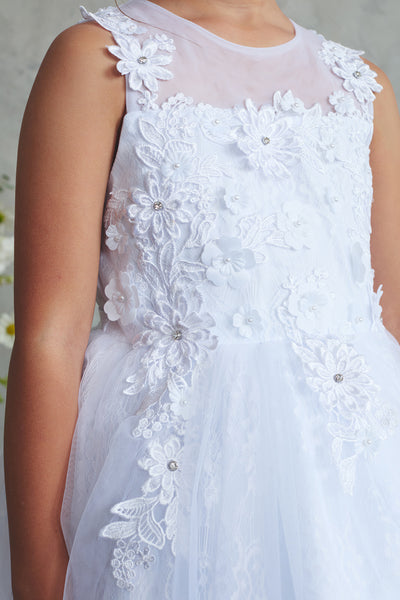 Girls White Lace Communion Dress – Ankle Length Special Occasion