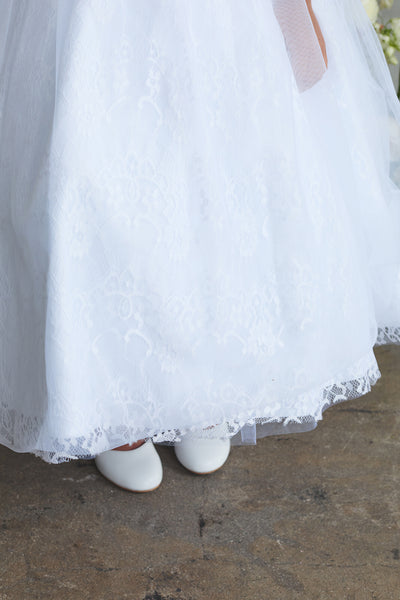 Girls White Lace Communion Dress – Ankle Length Special Occasion