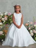 Satin Communion Dress with Lace Appliqué & Bow Back