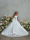 Satin Communion Dress with Lace Appliqué & Bow Back
