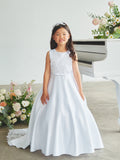 Satin Communion Dress with Lace Appliqué & Bow Back