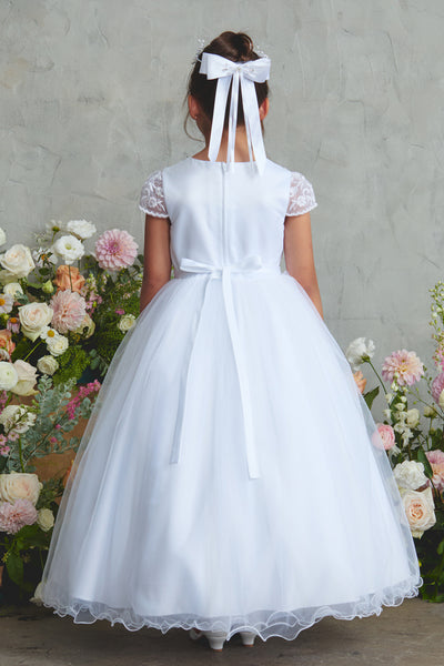 Lily Petal Lace Communion Dress – White
