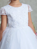 Lily Petal Lace Communion Dress – White